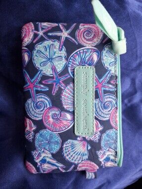 Simply Southern Teal Zipper Pouch with Navy Shell-Print Interior